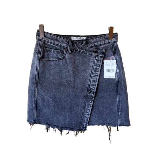 Free People Womens Parker Sulfur Black Denim Mini Frayed Hem Wrap Skirt Size 25 - Picture 5 of 11